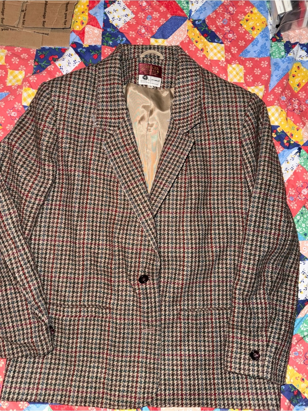 Classic Houndstooth Blazer - Women's Tailored Jacket in Brown & Tan